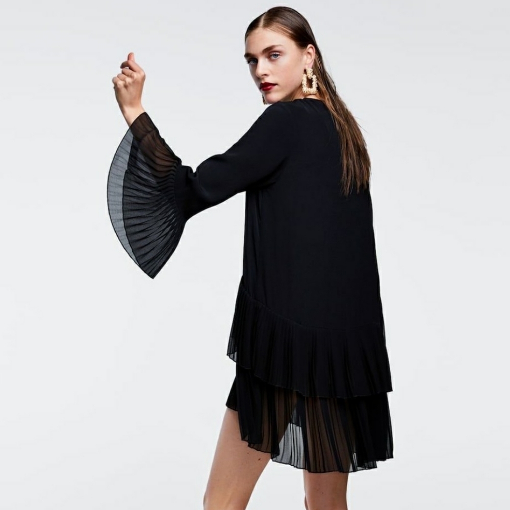 Zara black pleated dress